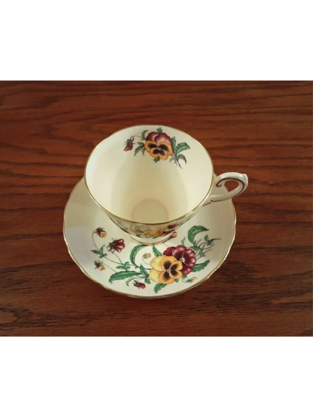 Pansy Floral Flower Teacup Vintage Tuscan Fine English Bone China Saucer Vintage